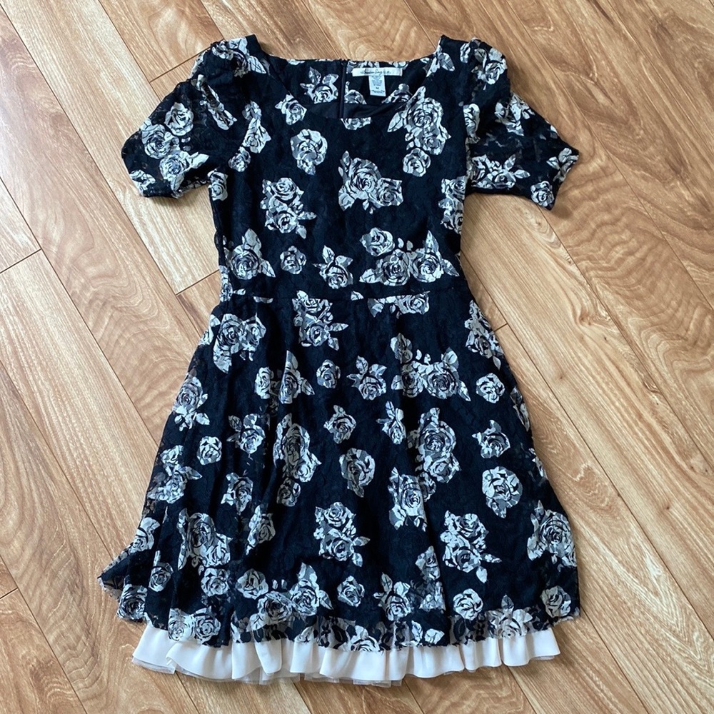 Black and ivory floral lace dress